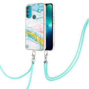 For Motorola Moto G71 5G Electroplating Marble IMD TPU Phone Case with Lanyard(Green 004)