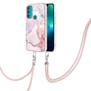 For Motorola Moto G71 5G Electroplating Marble IMD TPU Phone Case with Lanyard(Rose Gold 005)