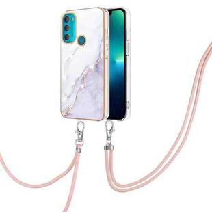 For Motorola Moto G71 5G Electroplating Marble IMD TPU Phone Case with Lanyard(White 006)