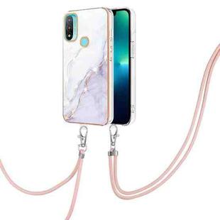For Motorola Moto  E20 Electroplating Marble IMD TPU Phone Case with Lanyard(White 006)