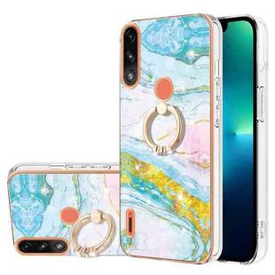 For Motorola Moto E7 Power / E7i Power Electroplating Marble Pattern IMD TPU Shockproof Phone Case with Ring Holder(Green 004)