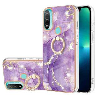 For Motorola Moto E20/E30/E40 Electroplating Marble Pattern IMD TPU Shockproof Phone Case with Ring Holder(Purple 002)