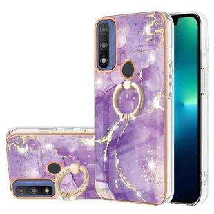 For Motorola Moto G Pure Electroplating Marble Pattern IMD TPU Shockproof Phone Case with Ring Holder(Purple 002)