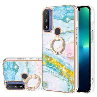 For Motorola Moto G Pure Electroplating Marble Pattern IMD TPU Shockproof Phone Case with Ring Holder(Green 004)