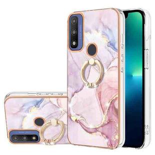 For Motorola Moto G Pure Electroplating Marble Pattern IMD TPU Shockproof Phone Case with Ring Holder(Rose Gold 005)
