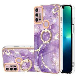 For Motorola Moto G30/G20/G10/G10 Power Electroplating Marble Pattern IMD TPU Shockproof Phone Case with Ring Holder(Purple 002)