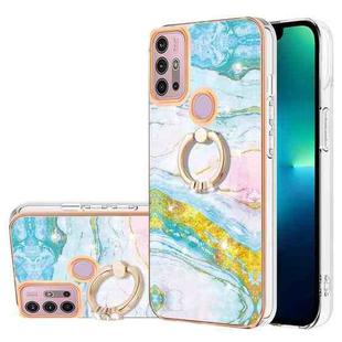 For Motorola Moto G30/G20/G10/G10 Power Electroplating Marble Pattern IMD TPU Shockproof Phone Case with Ring Holder(Green 004)