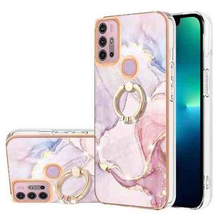 For Motorola Moto G30/G20/G10/G10 Power Electroplating Marble Pattern IMD TPU Shockproof Phone Case with Ring Holder(Rose Gold 005)