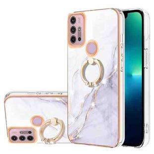 For Motorola Moto G30/G20/G10/G10 Power Electroplating Marble Pattern IMD TPU Shockproof Phone Case with Ring Holder(White 006)