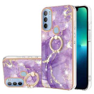 For Motorola Moto G31/G41 Electroplating Marble Pattern IMD TPU Shockproof Phone Case with Ring Holder(Purple 002)