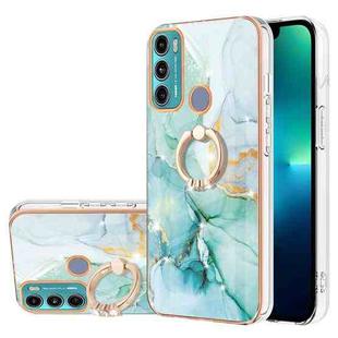 For Motorola Moto G60/G40 Fusion Electroplating Marble Pattern IMD TPU Shockproof Phone Case with Ring Holder(Green 003)