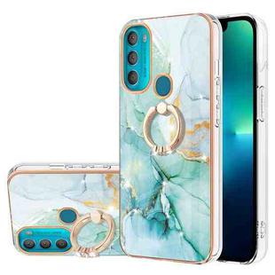 For Motorola Moto G71 5G Electroplating Marble Pattern IMD TPU Shockproof Phone Case with Ring Holder(Green 003)