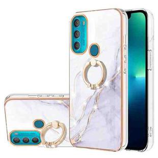 For Motorola Moto G71 5G Electroplating Marble Pattern IMD TPU Shockproof Phone Case with Ring Holder(White 006)