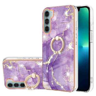 For Motorola Moto G200 Electroplating Marble Pattern IMD TPU Shockproof Phone Case with Ring Holder(Purple 002)