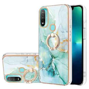 For Motorola Moto  E20 Electroplating Marble Pattern IMD TPU Shockproof Phone Case with Ring Holder(Green 003)