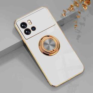 For vivo iQOO 9 6D Electroplating Full Coverage Silicone Phone Case with Magnetic Ring Holder(White)