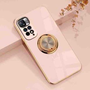 For Xiaomi Redmi Note 11 4G 6D Electroplating Full Coverage Silicone Phone Case with Magnetic Ring Holder(Light Pink)