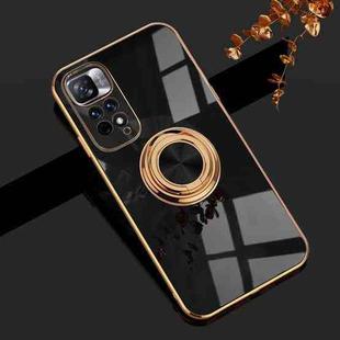 For Xiaomi Redmi Note 11 4G 6D Electroplating Full Coverage Silicone Phone Case with Magnetic Ring Holder(Black)