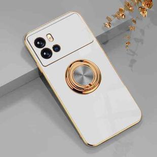 For vivo iQOO 9 Pro 6D Electroplating Full Coverage Silicone Phone Case with Magnetic Ring Holder(White)