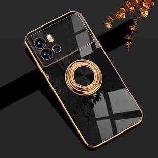 For vivo iQOO 9 Pro 6D Electroplating Full Coverage Silicone Phone Case with Magnetic Ring Holder(Black)