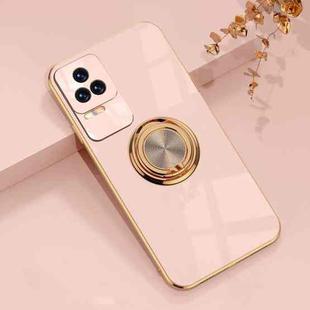 For Xiaomi Redmi K40S 6D Electroplating Full Coverage Silicone Phone Case with Magnetic Ring Holder(Light Pink)