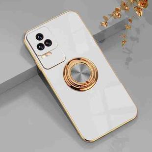 For Xiaomi Redmi K40S 6D Electroplating Full Coverage Silicone Phone Case with Magnetic Ring Holder(White)