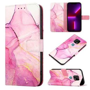 For Motorola Moto E7 PT003 Marble Pattern Flip Leather Phone Case(Pink Purple Gold LS001)