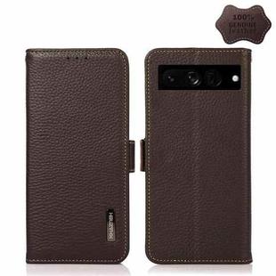 For Google Pixel 7 Pro 5G KHAZNEH Side-Magnetic Litchi Genuine Leather RFID Phone Case(Brown)