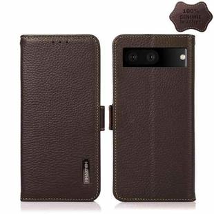 For Google Pixel 7 5G KHAZNEH Side-Magnetic Litchi Genuine Leather RFID Phone Case(Brown)