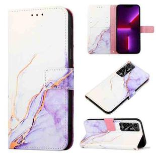 For Tecno Pova 2 PT003 Marble Pattern Flip Leather Phone Case(White Purple LS006)