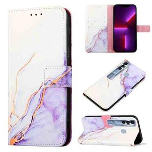 For Tecno Spark 7 Pro PT003 Marble Pattern Flip Leather Phone Case(White Purple LS006)