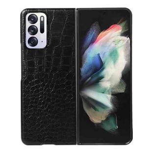 For OPPO Find N Crocodile Top Layer Cowhide Leather Phone Case(Black)