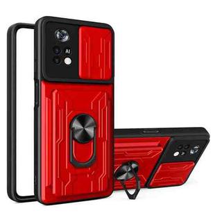 For Xiaomi Poco X4 Pro 5G Sliding Camshield TPU+PC Phone Case with Card Slot(Red)