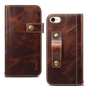 For iPhone 7 / 8 Denior Oil Wax Cowhide DK Magnetic Button Horizontal Flip Leather Case with Holder & Card Slots & Wallet(Brown)