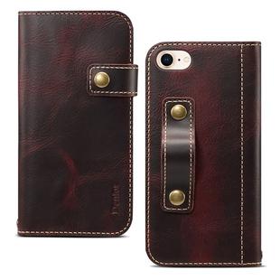 For iPhone 7 / 8 Denior Oil Wax Cowhide DK Magnetic Button Horizontal Flip Leather Case with Holder & Card Slots & Wallet(Dark Red)