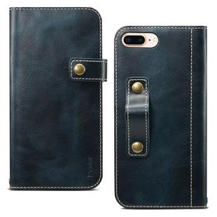 For iPhone 7 Plus / 8 Plus Denior Oil Wax Cowhide DK Magnetic Button Horizontal Flip Leather Case with Holder & Card Slots & Wallet(Dark Blue)