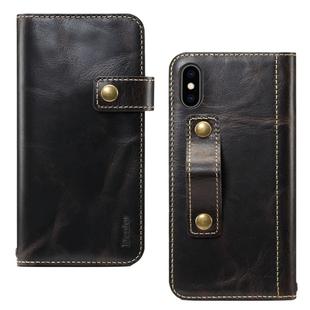 For iPhone X / XS Denior Oil Wax Cowhide DK Magnetic Button Horizontal Flip Leather Case with Holder & Card Slots & Wallet(Black)