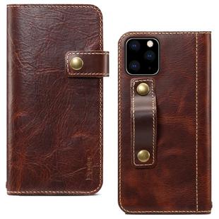 For iPhone 11 Pro Max Denior Oil Wax Cowhide DK Magnetic Button Horizontal Flip Leather Case with Holder & Card Slots & Wallet(Brown)