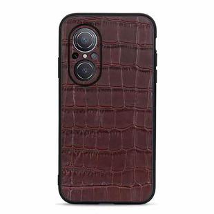 For Huawei nova 9 SE Fine Hole Crocodile Texture Genuine Leather Phone Case(Brown)