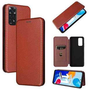 For Xiaomi Redmi Note 11 4G / Note 11S 4G Carbon Fiber Texture Leather Phone Case(Brown)
