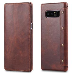 For Galaxy Note 8 Denior Oil Wax Cowhide Simple Horizontal Flip Leather Case with Card Slots & Wallet(Brown)