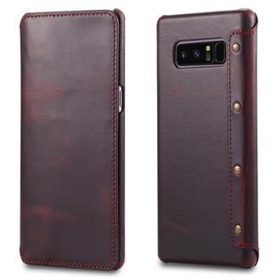 For Galaxy Note 8 Denior Oil Wax Cowhide Simple Horizontal Flip Leather Case with Card Slots & Wallet(Dark Red)