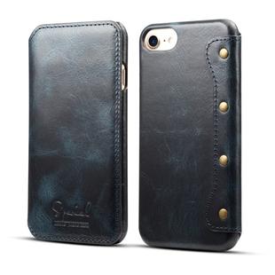 For iPhone 6s / 7 / 8 Denior Oil Wax Cowhide Simple Horizontal Flip Leather Case with Card Slots & Wallet(Dark Blue)