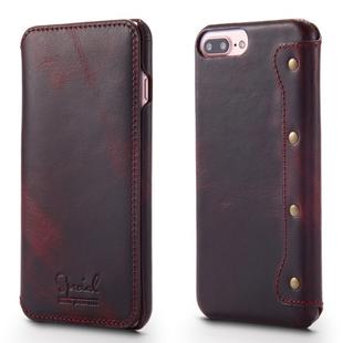 For iPhone 6 Plus / 7 Plus / 8 Plus Denior Oil Wax Cowhide Simple Horizontal Flip Leather Case with Card Slots & Wallet(Dark Red)