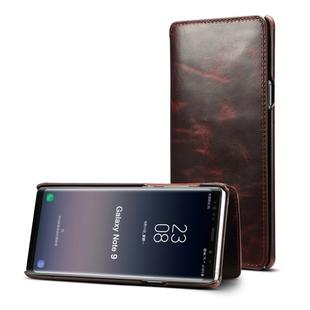 For Galaxy Note9 Denior Oil Wax Cowhide Simple Horizontal Flip Leather Case with Card Slots & Wallet(Dark Red)