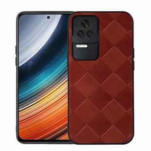 For Xiaomi Redmi K40S 5G Weave Plaid PU Phone Case(Brown)