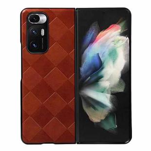 For Xiaomi Mi Mix Fold Weave Plaid PU Phone Case(Brown)