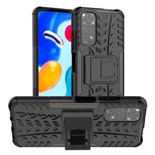 For Xiaomi Redmi Note 11S 4G International Version Tire Texture Shockproof TPU+PC Phone Case with Holder(Black)