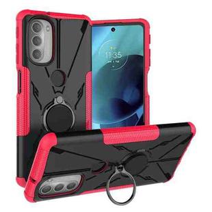 For Motorola Moto G51 5G Armor Bear Shockproof PC + TPU Phone Protective Case with Ring Holder(Rose Red)