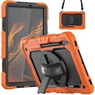 For Samsung Galaxy Tab S8 11 inch SM-X700 Silicone + PC Tablet Case with Shoulder Strap(Orange+Black)